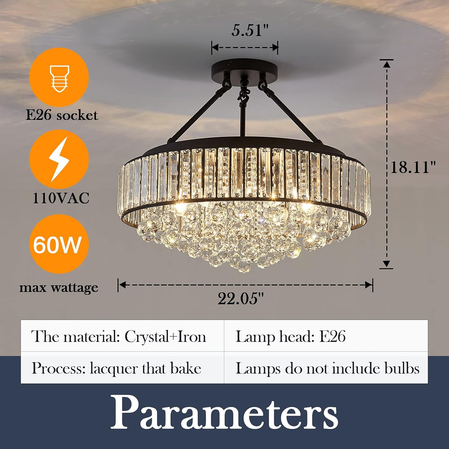 Black Crystal Flush Mount Close to Pendant Light