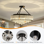 Black Crystal Flush Mount Close to Pendant Light