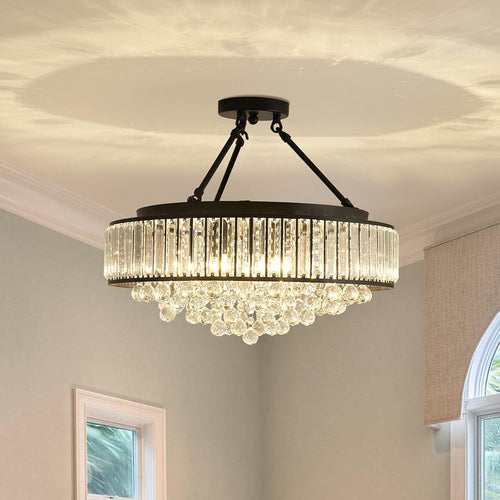 Black Crystal Flush Mount Close to Pendant Light