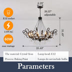 Rustic Industrial Iron & Crystal Chandelier