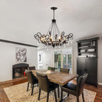 Rustic Industrial Iron & Crystal Chandelier