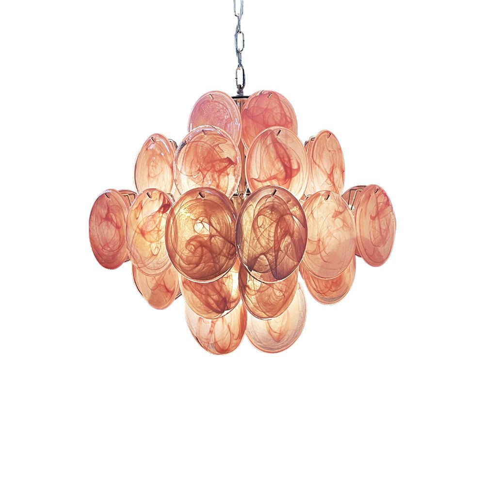 Glass Pink Disc Chandelier