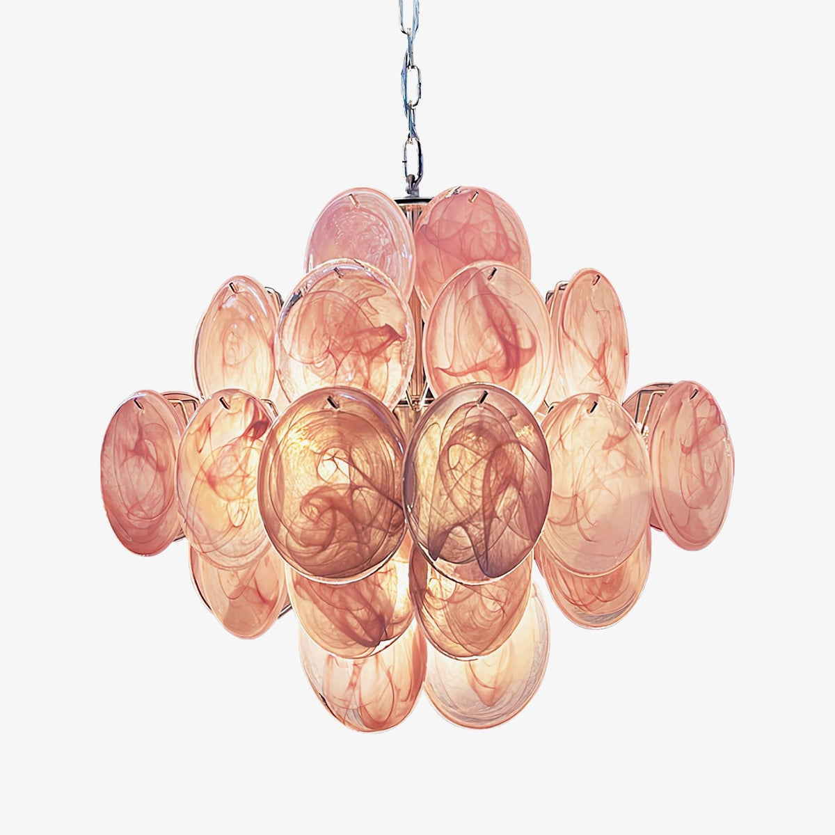 Glass Pink Disc Chandelier
