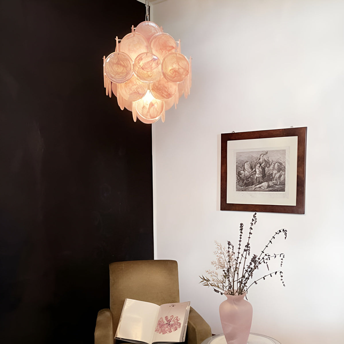 Glass Pink Disc Chandelier