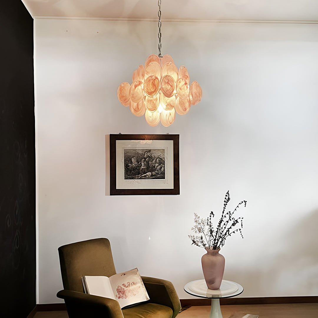 Glass Pink Disc Chandelier