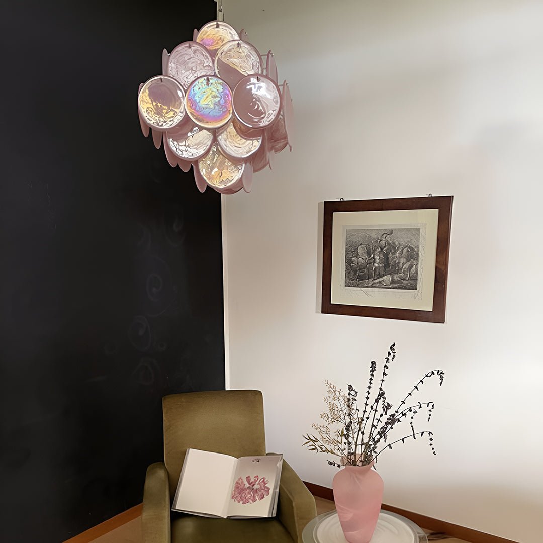 Glass Pink Disc Chandelier