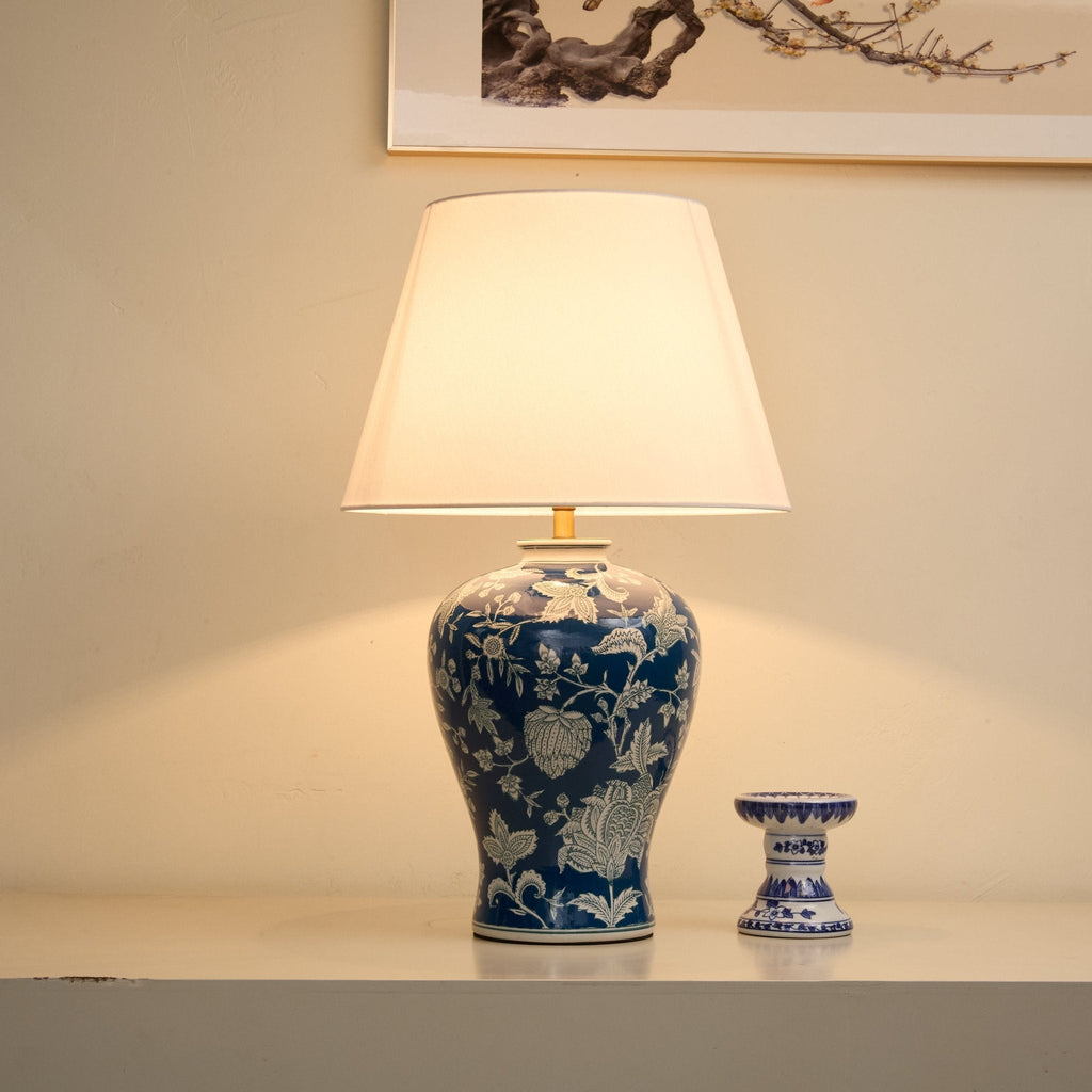 Indigo Floral Vine Ceramic Table Lamp