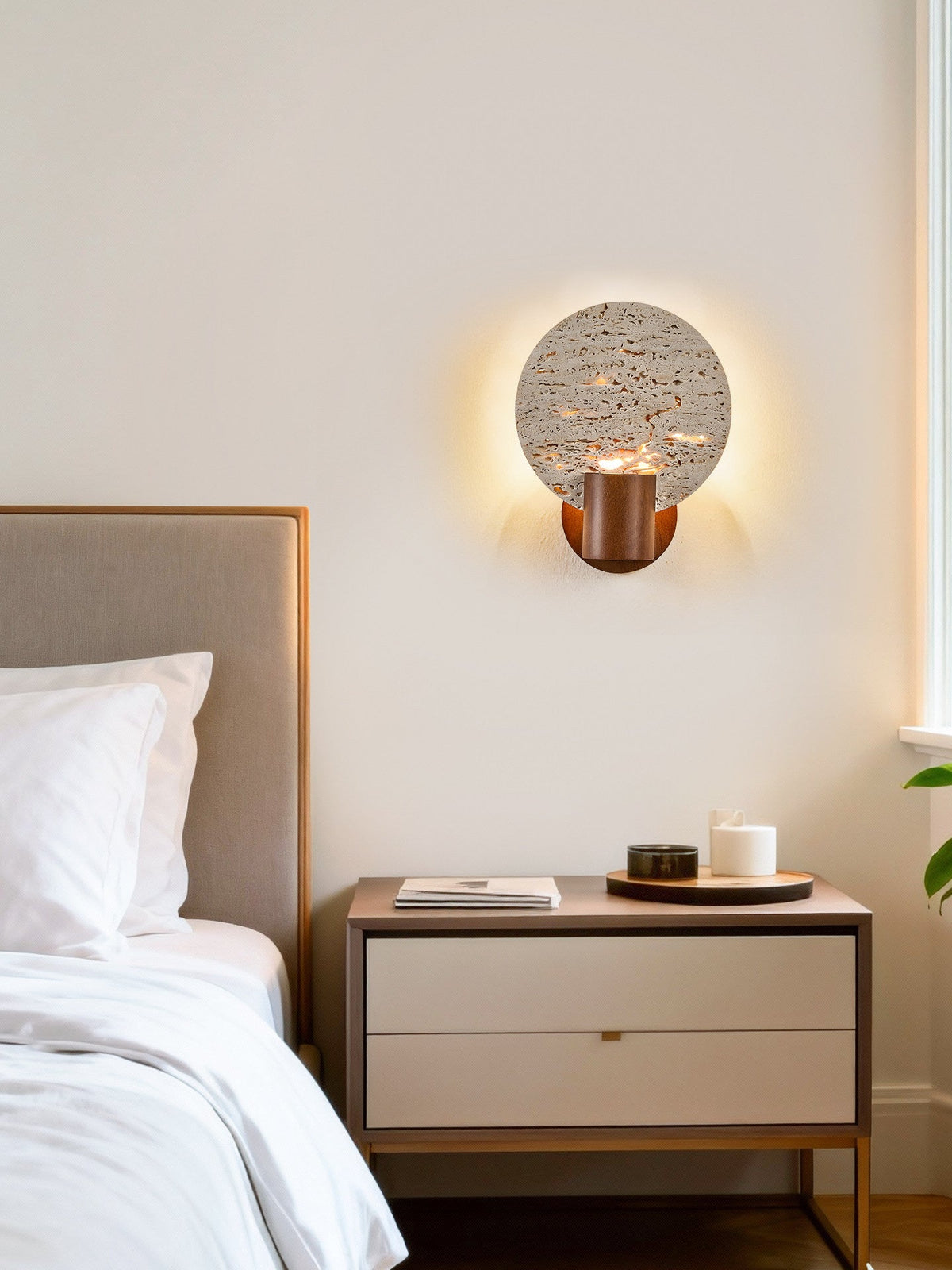Solis Travertine Round Wall Light