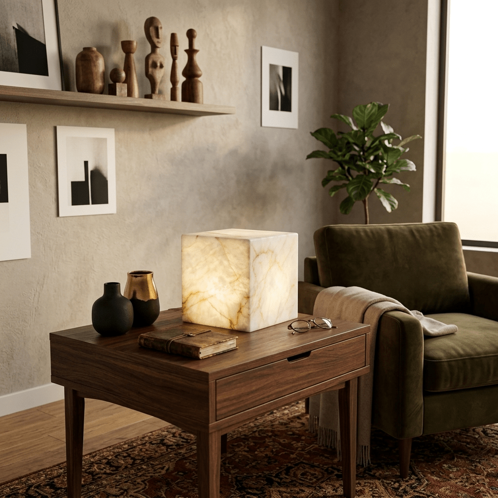 Alabaster Cube Table Lamp