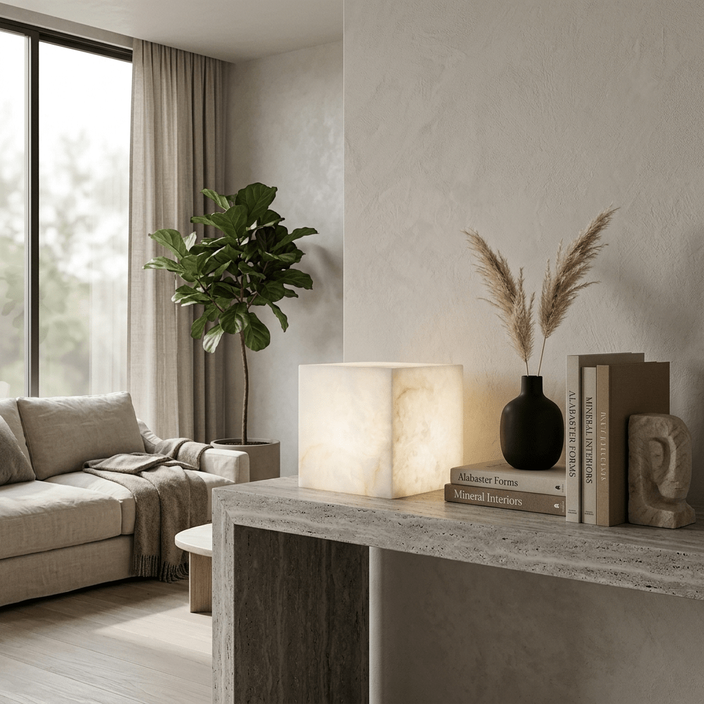 Alabaster Cube Table Lamp