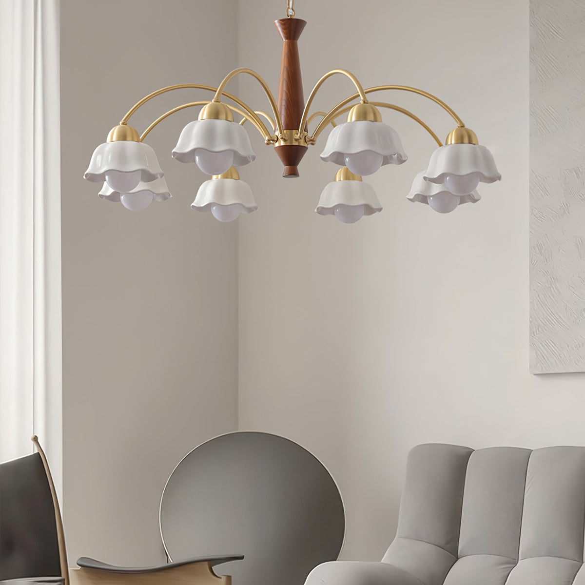 Swedish Modern Gold Chandelier