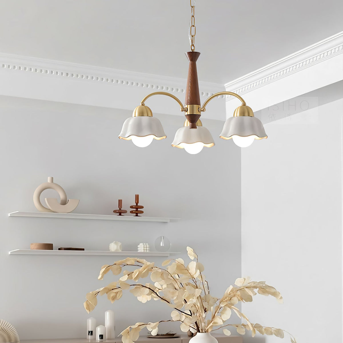 Swedish Modern Gold Chandelier
