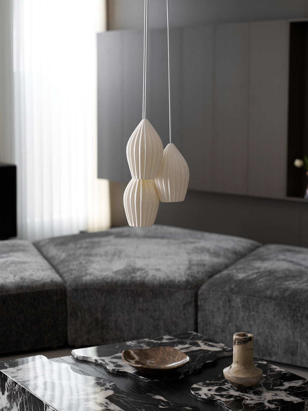 Ceramic Ribbed Pendant Light
