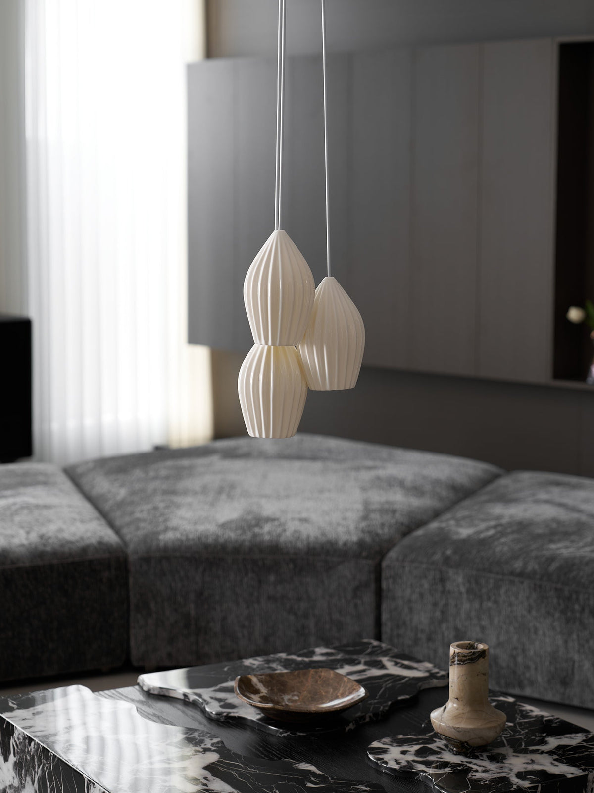 Ceramic Ribbed Pendant Light