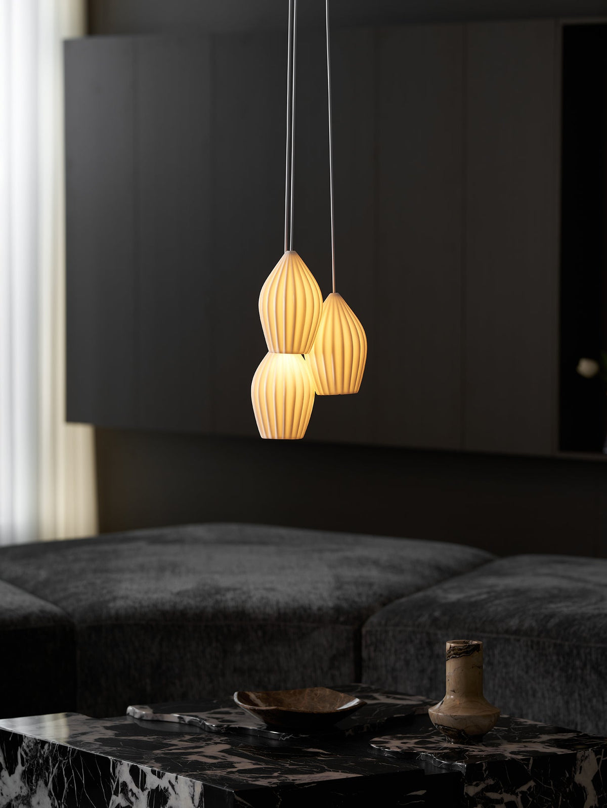 Ceramic Ribbed Pendant Light