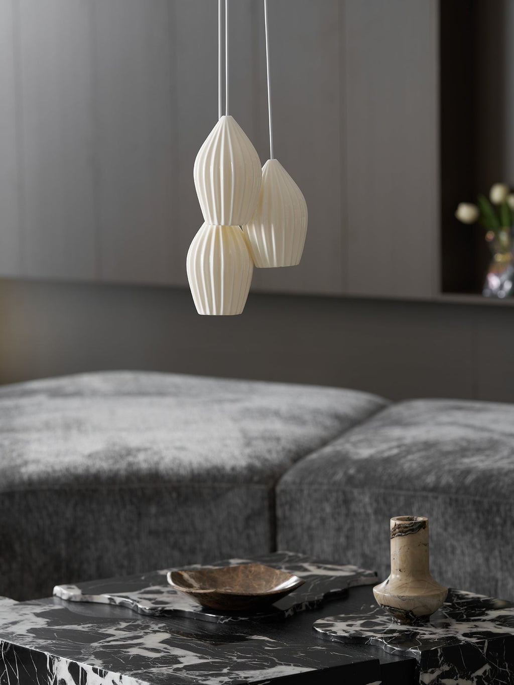 Ceramic Ribbed Pendant Light