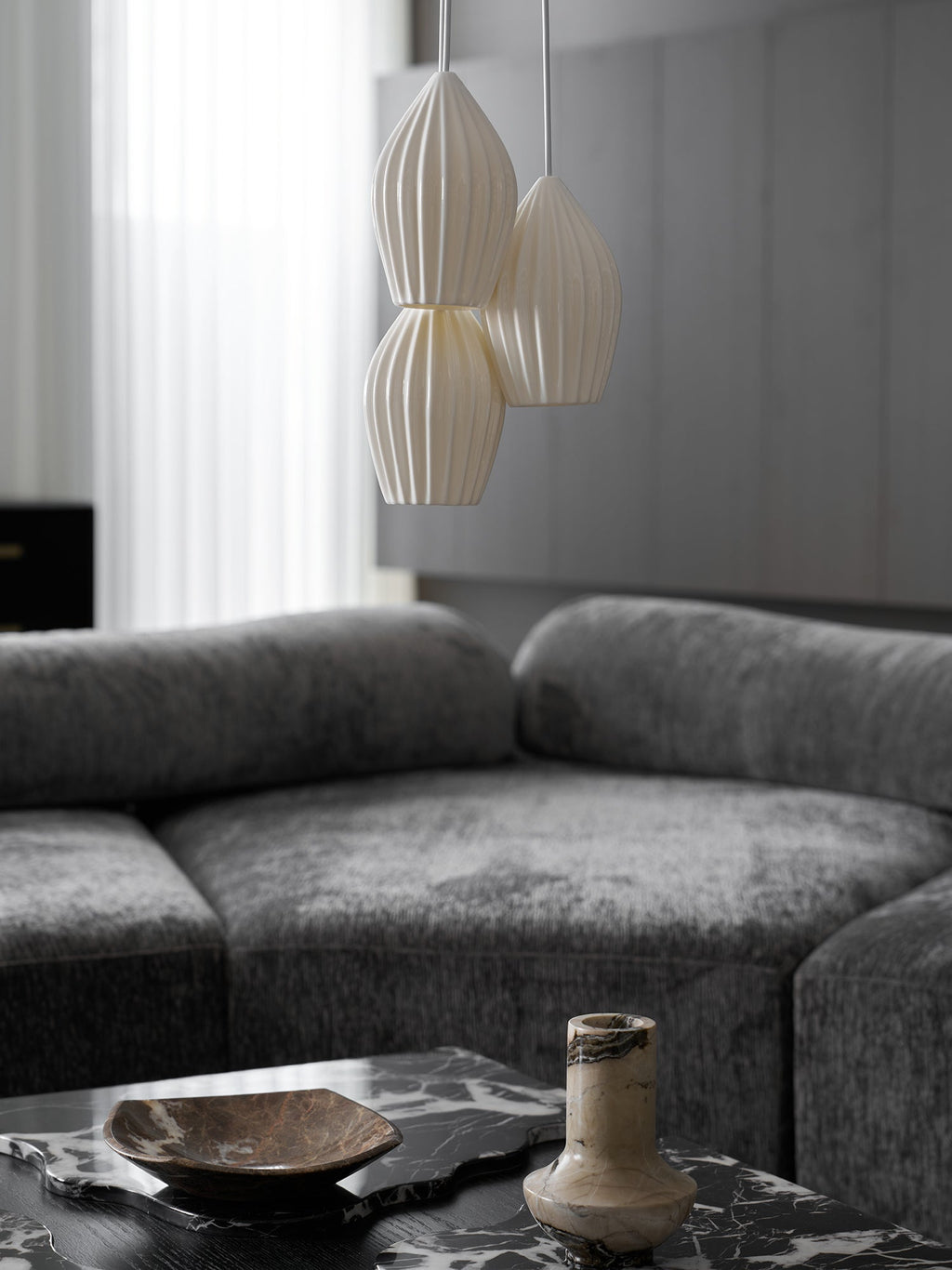 Ceramic Ribbed Pendant Light