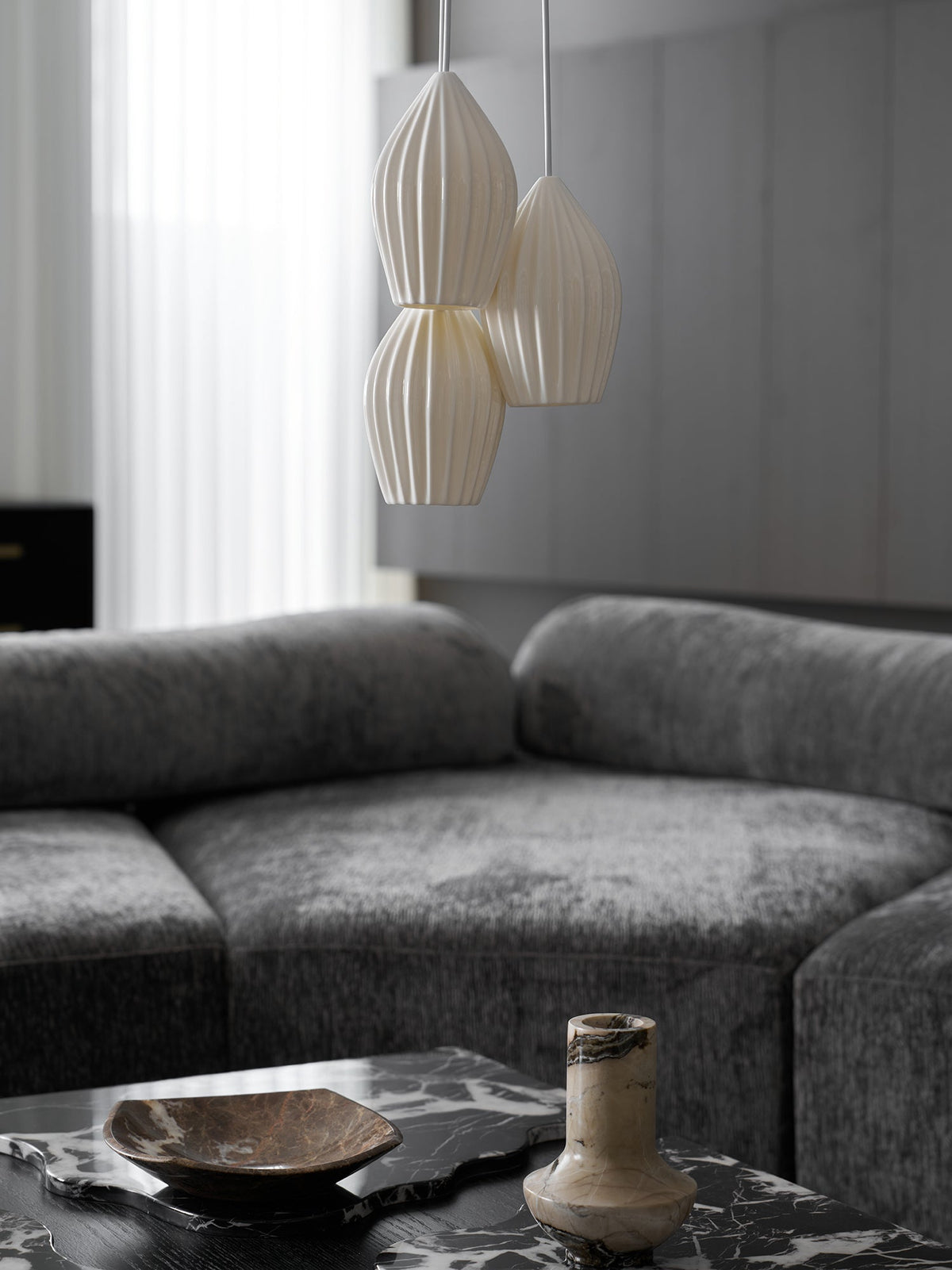 Ceramic Ribbed Pendant Light