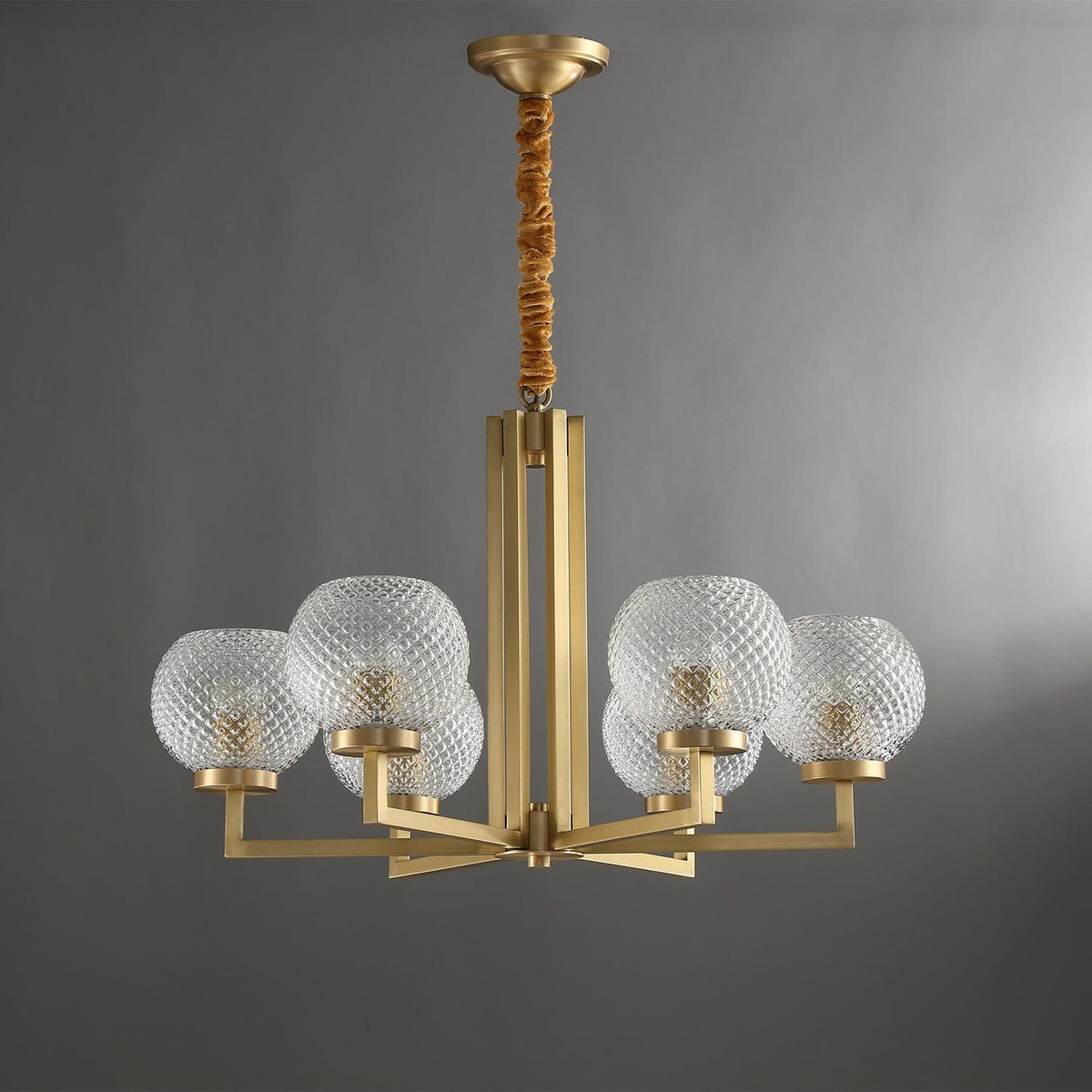 Ribbed Glass Brass Chandelier
