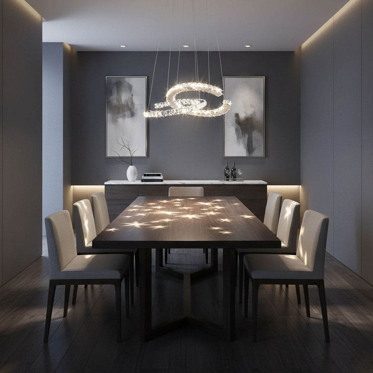 Modern Crystal Double C Chandelier
