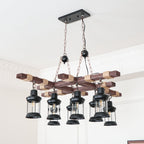 Vintage Wood Glass Chandeliers