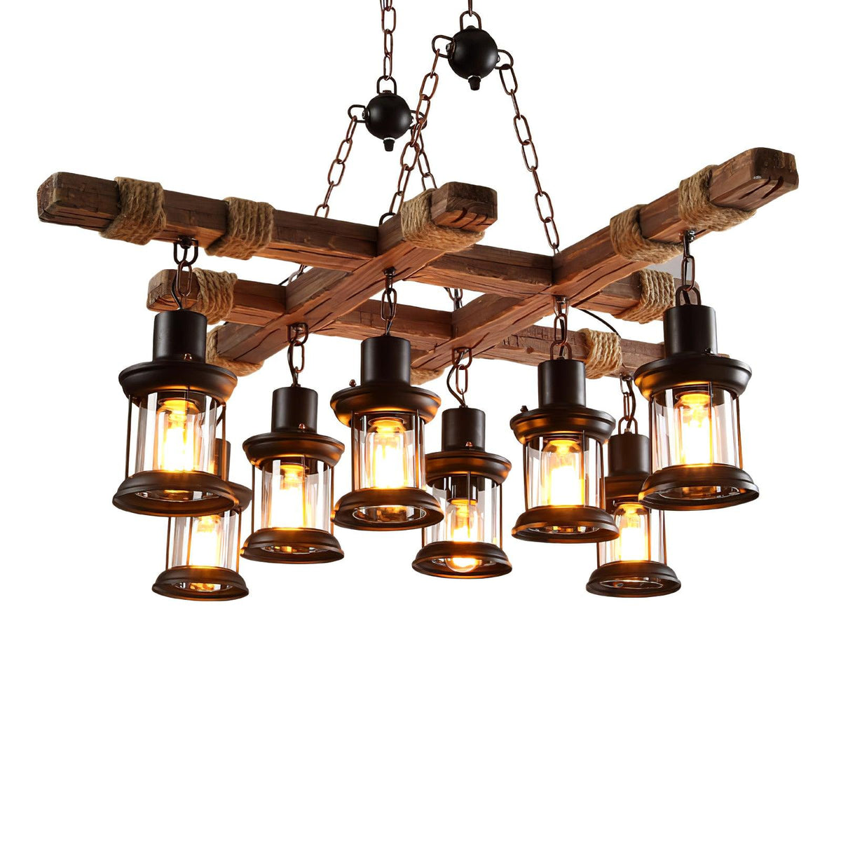 Vintage Wood Glass Chandeliers
