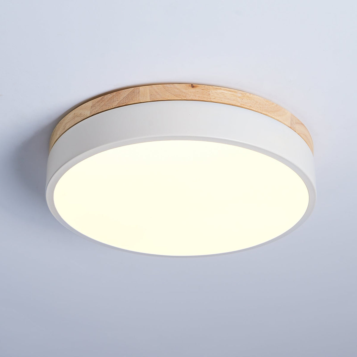 White Round Wooden Ceiling Lamp