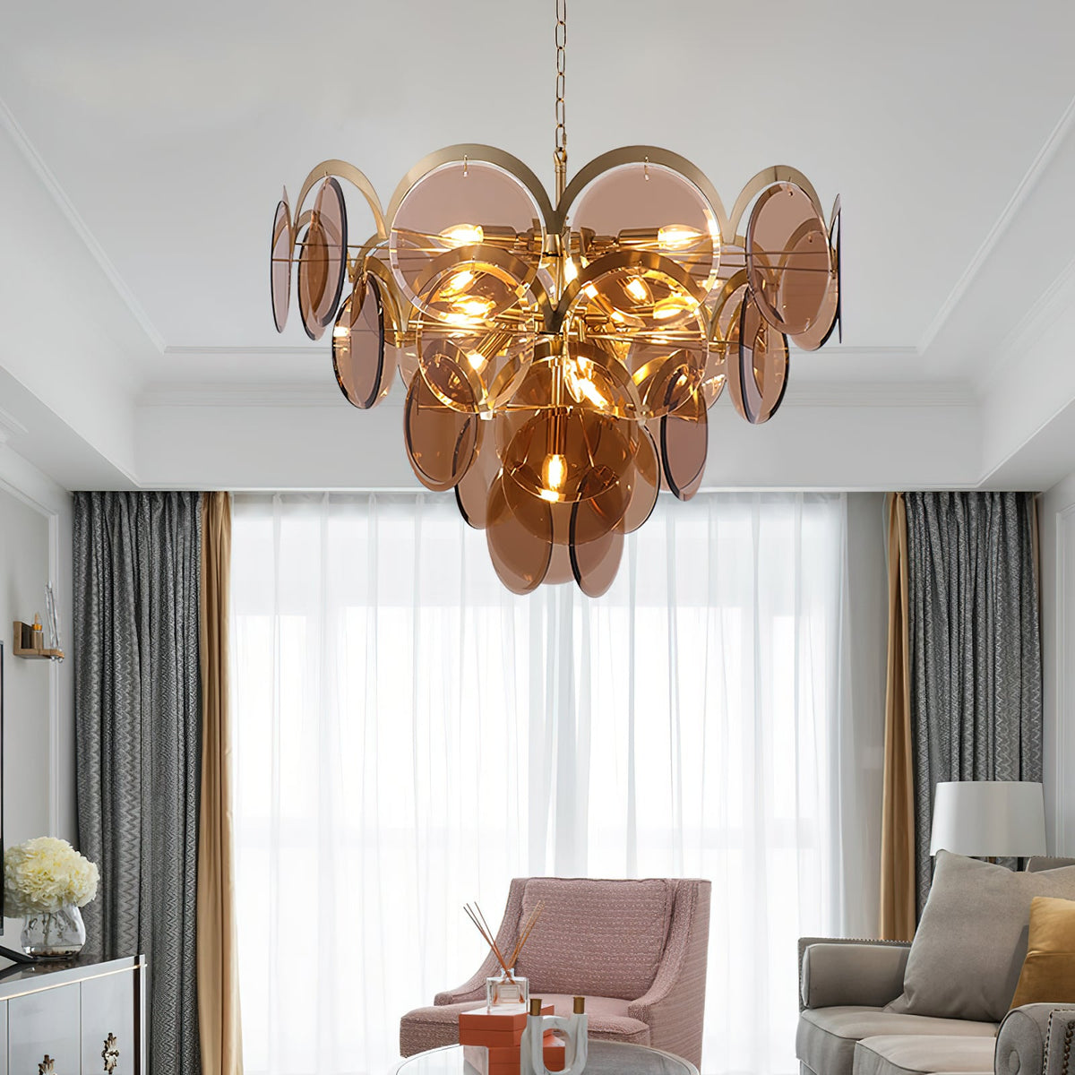 Velora Amber Disc Chandelier