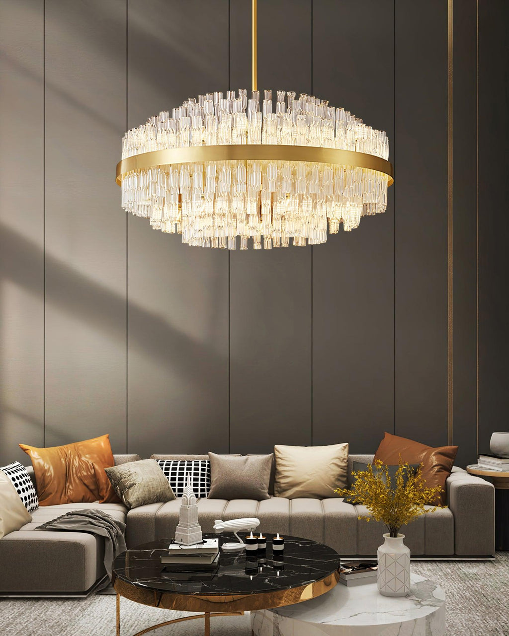 Gold & Clear Rod Chandelier