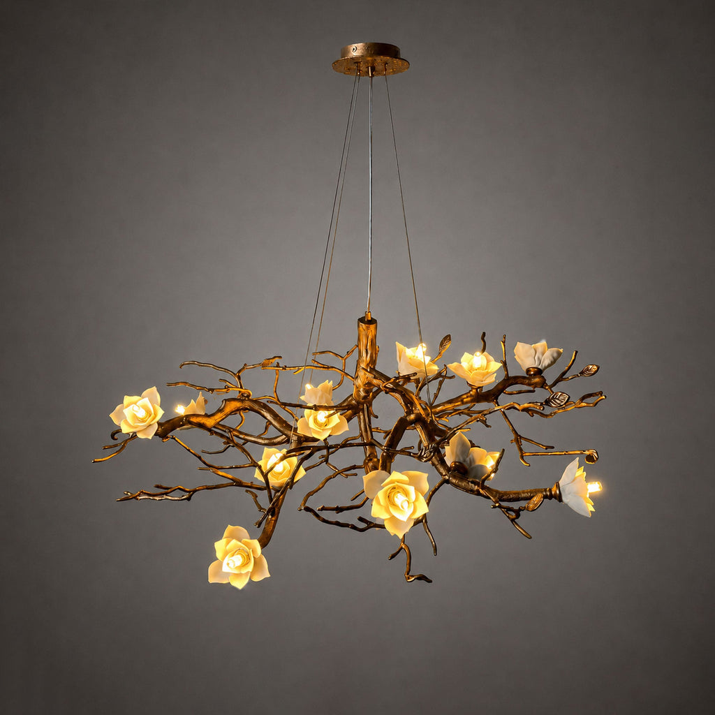 Flower Bloom Branch Brass Chandelier