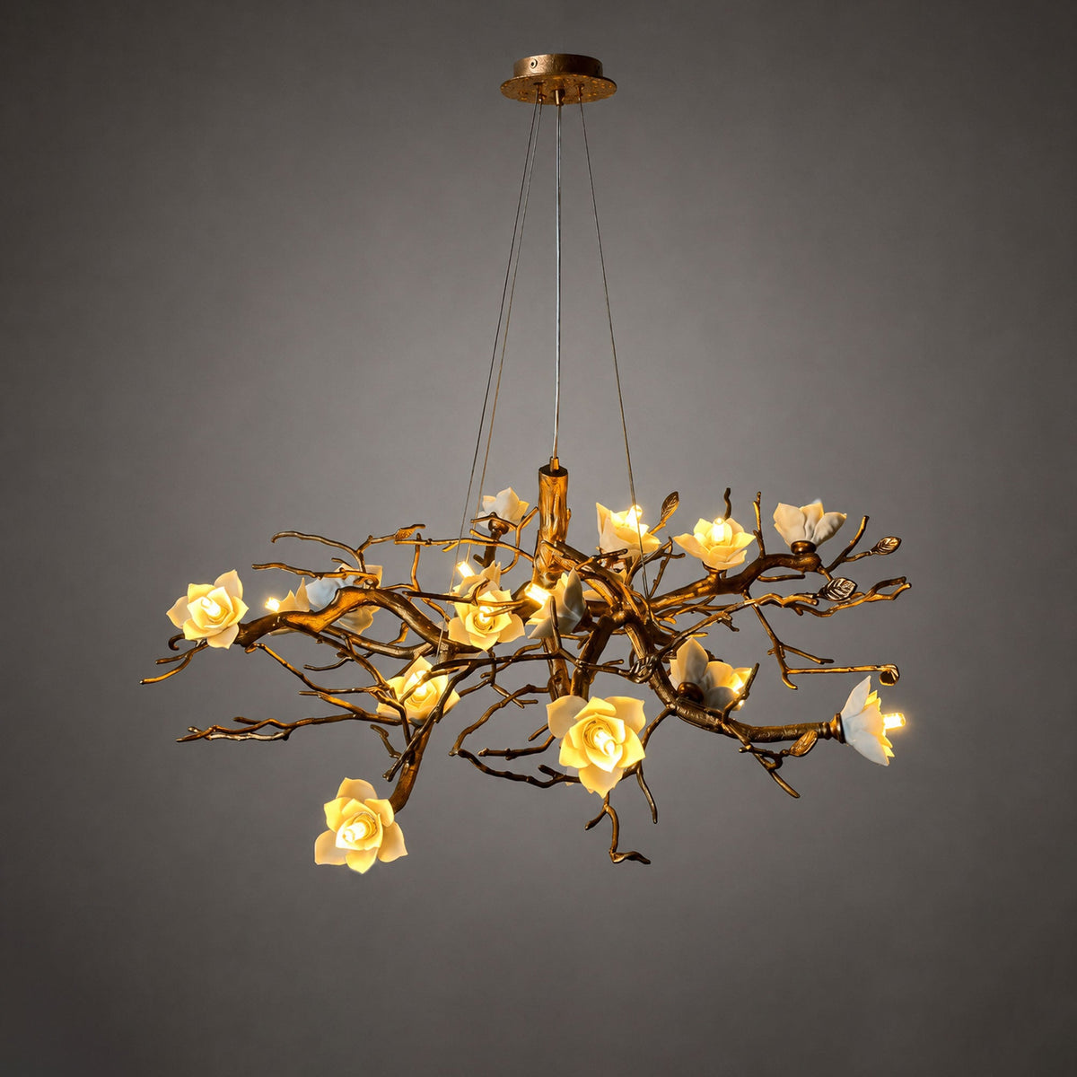 Flower Bloom Branch Brass Chandelier