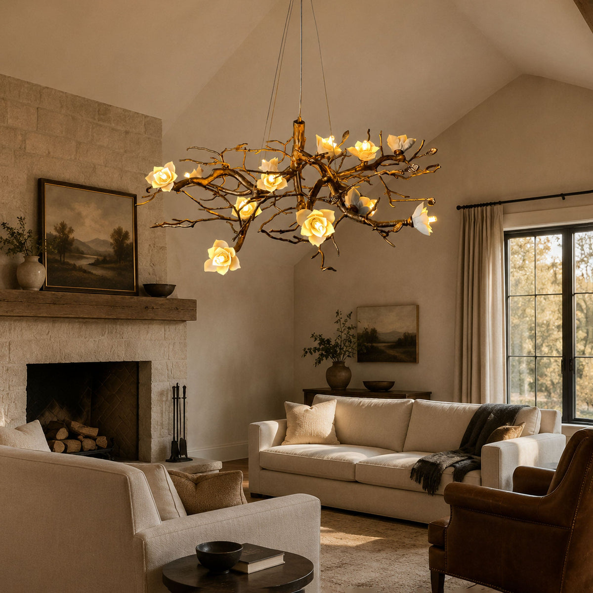 Flower Bloom Branch Brass Chandelier