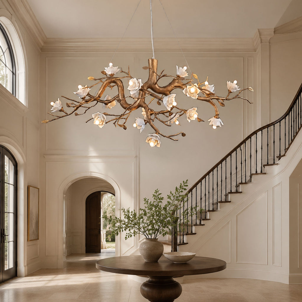 Flower Bloom Branch Brass Chandelier