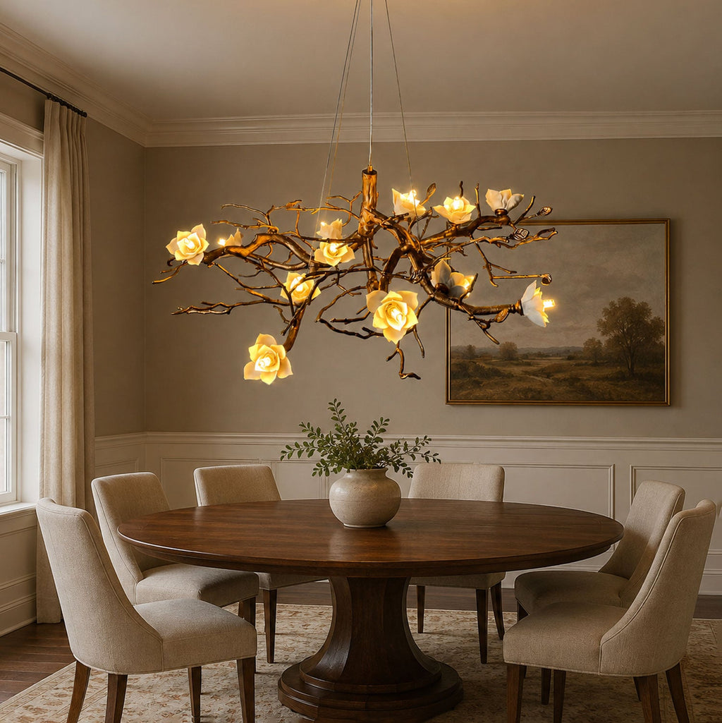 Flower Bloom Branch Brass Chandelier