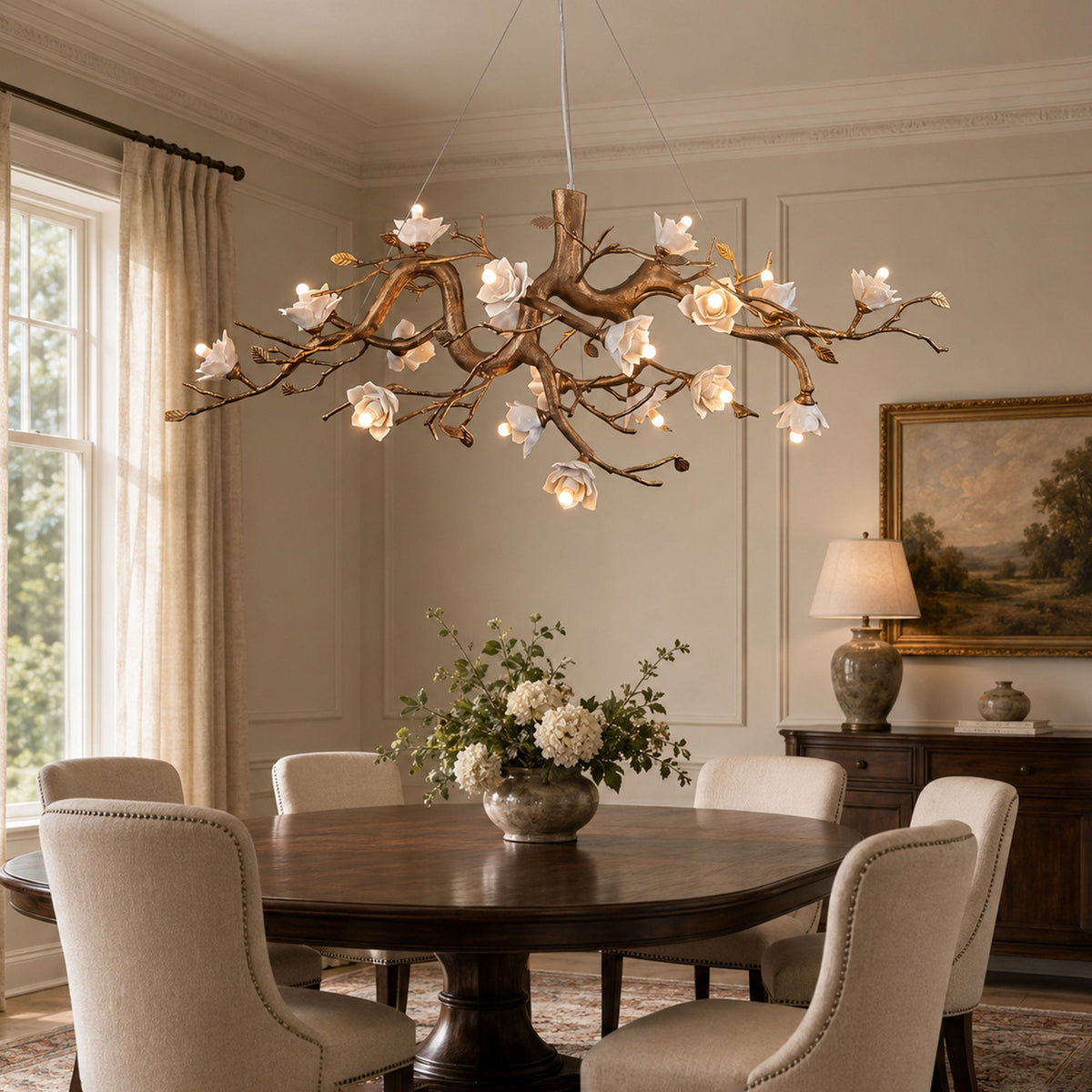 Flower Bloom Branch Brass Chandelier