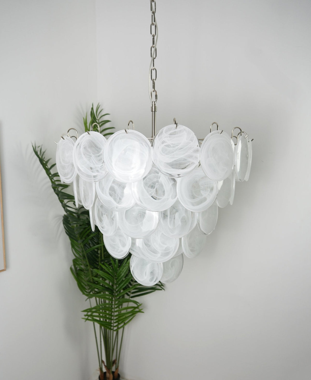 White Glass Disc Chandelier