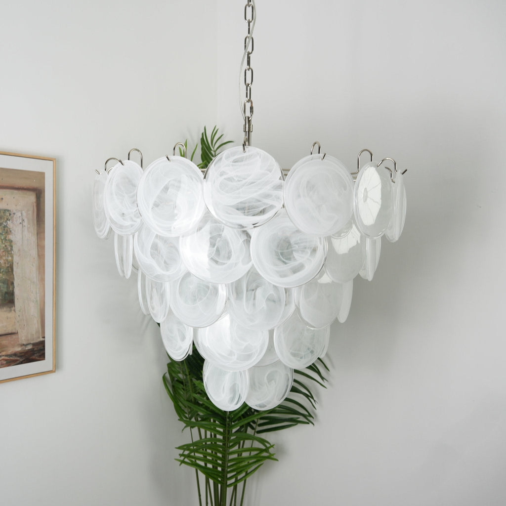 White Glass Disc Chandelier