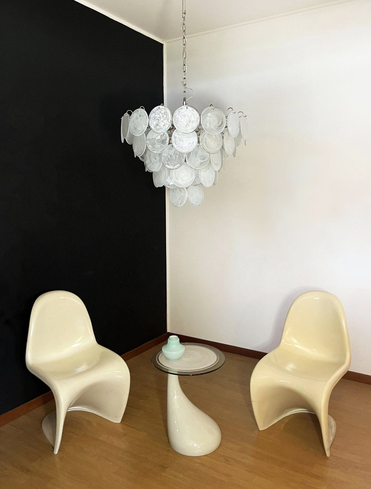White Glass Disc Chandelier