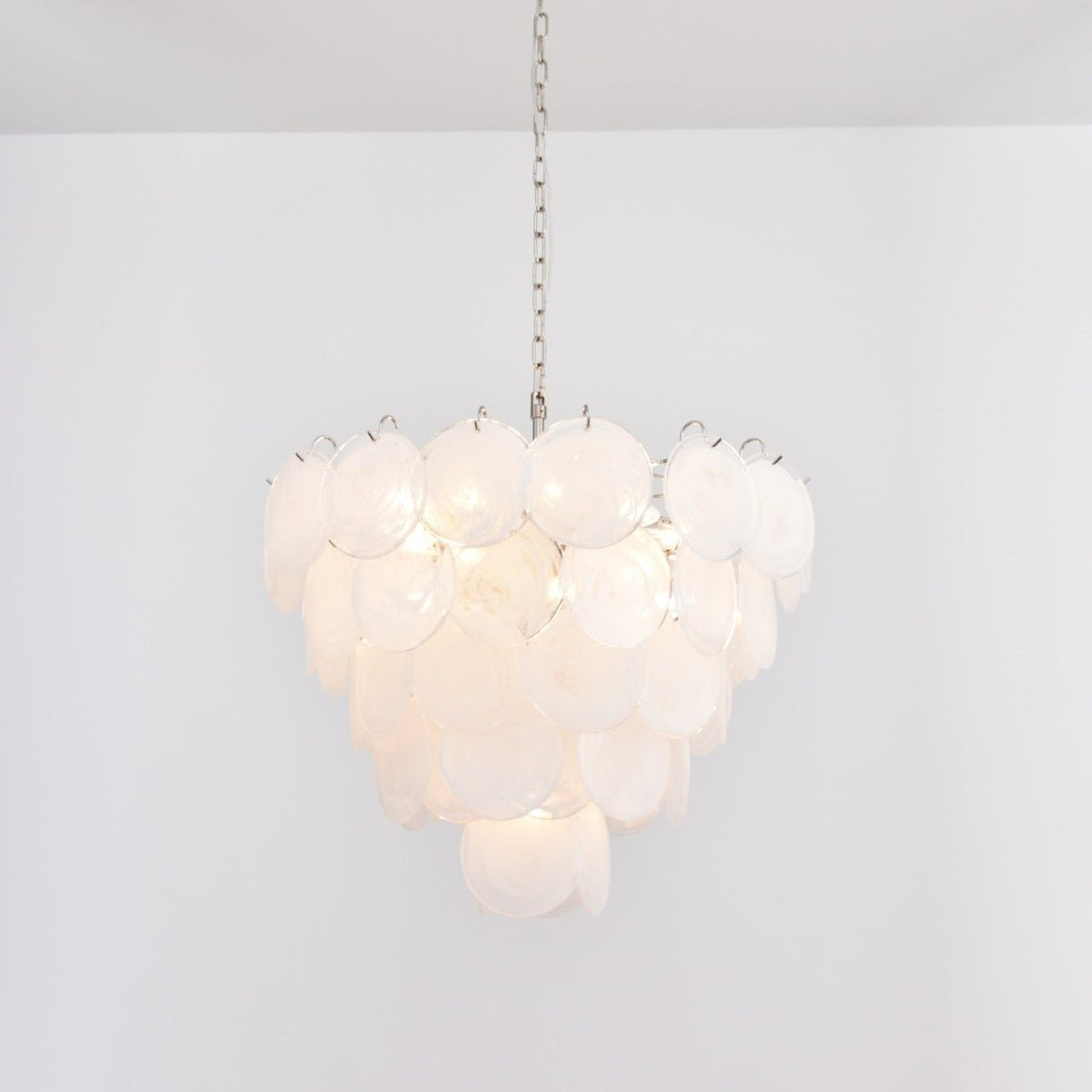 White Glass Disc Chandelier