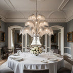 Brass Palm Leaf Crystal Chandelier