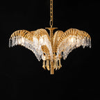 Brass Palm Leaf Crystal Chandelier
