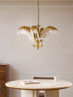 Brass Palm Leaf Crystal Chandelier