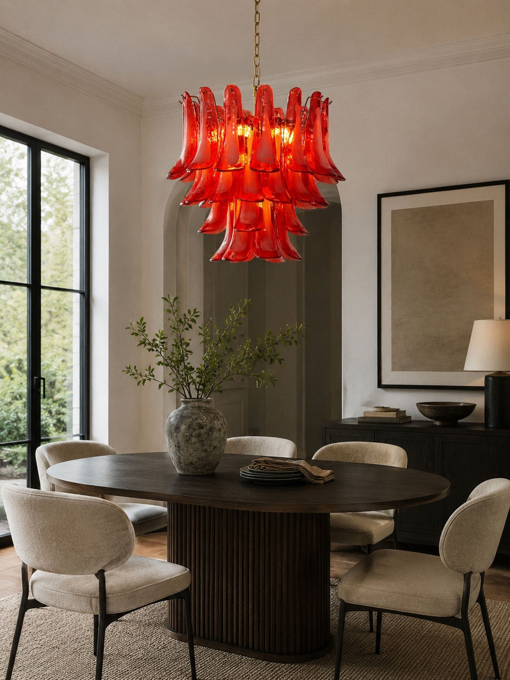 Crimson Glass Petals Chandelier