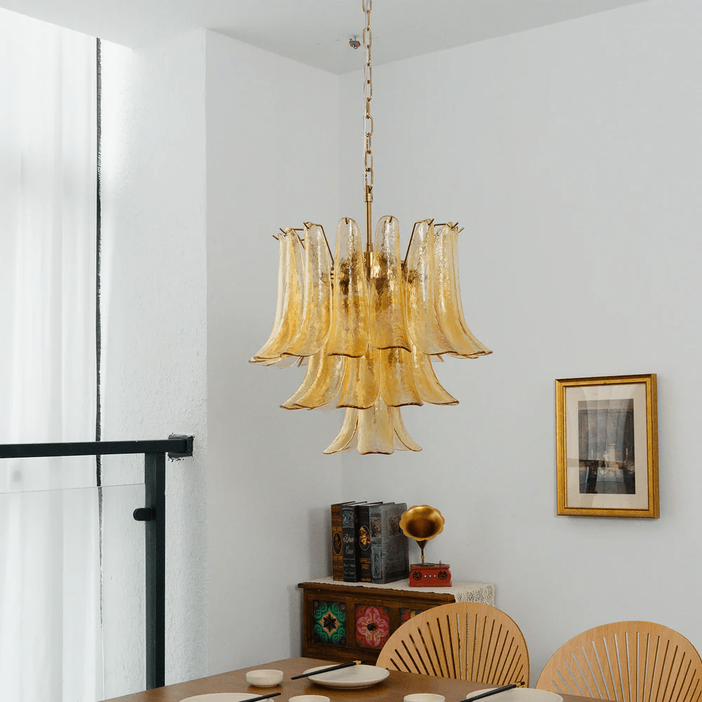 Amber Cascade Glass Chandelier