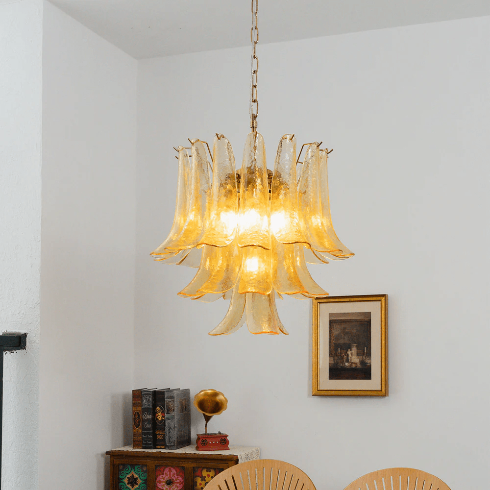 Amber Cascade Glass Chandelier