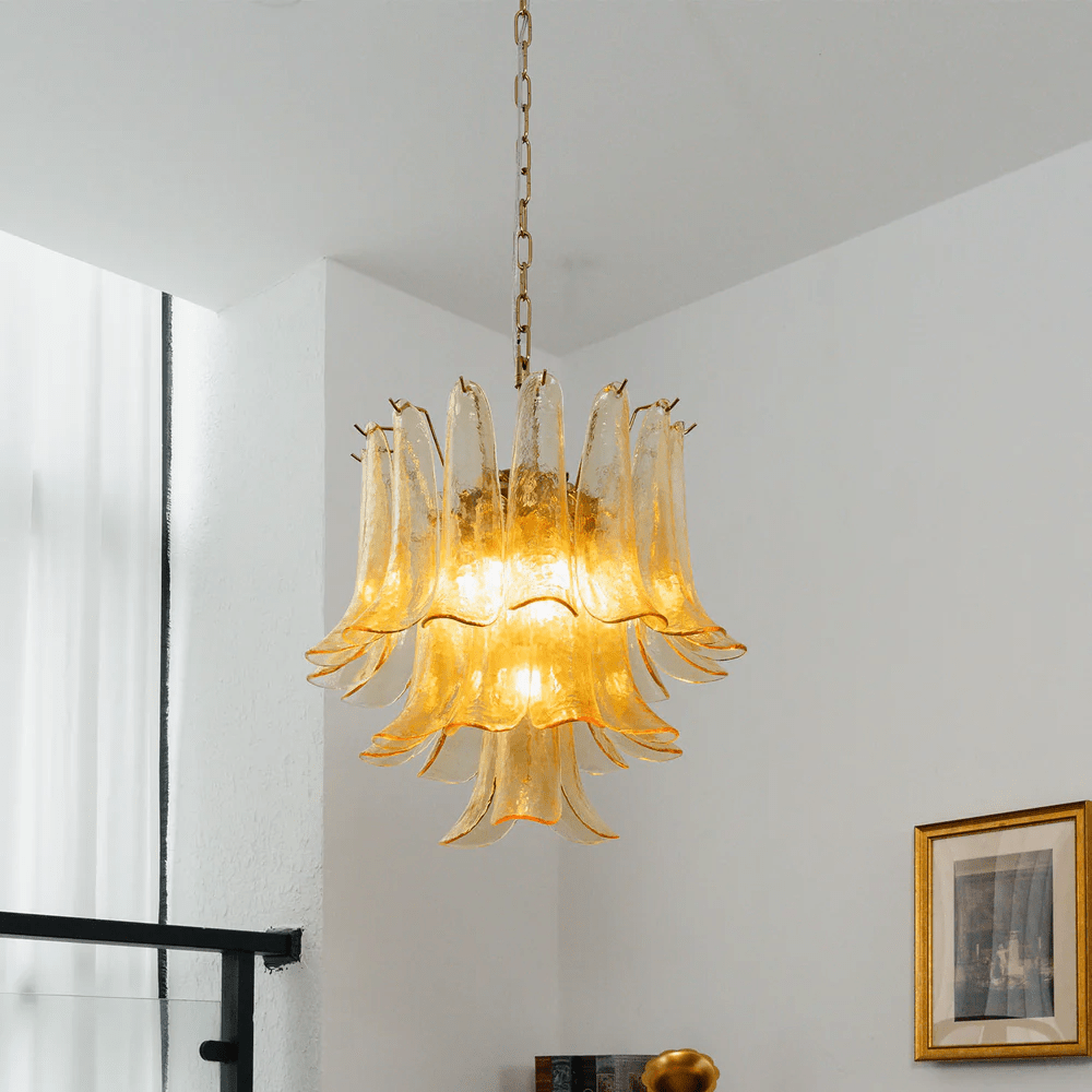 Amber Cascade Glass Chandelier