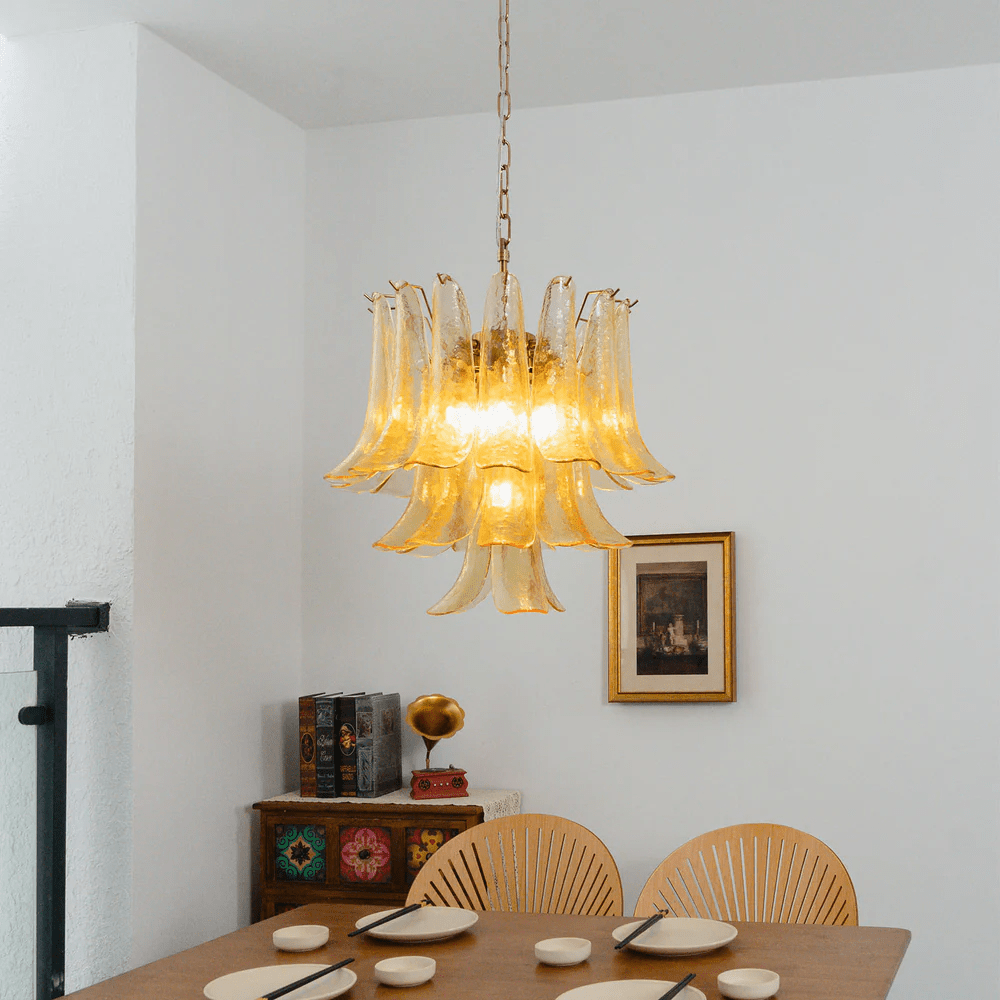 Amber Cascade Glass Chandelier