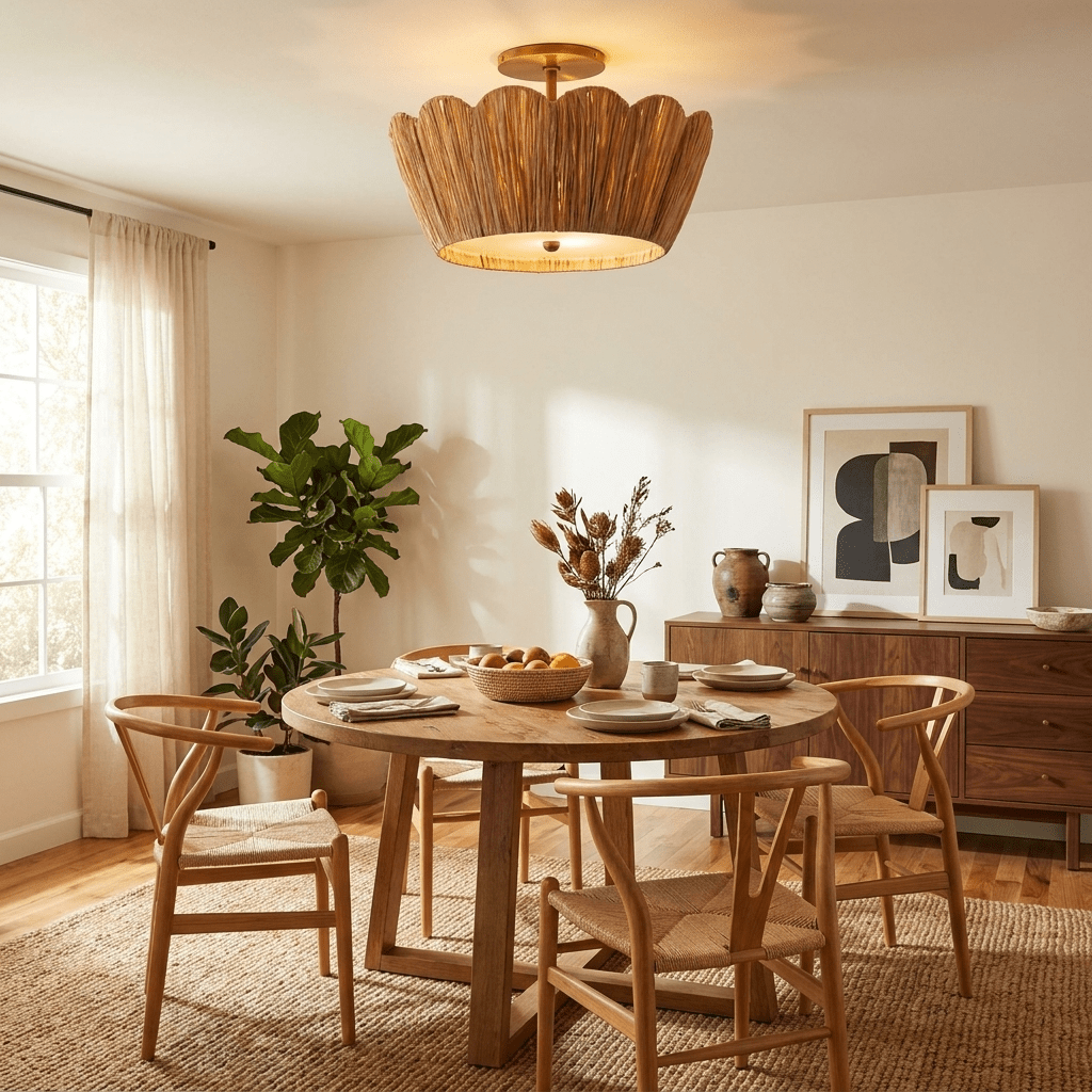 Liora Raffia Semi-Flush Ceiling Light