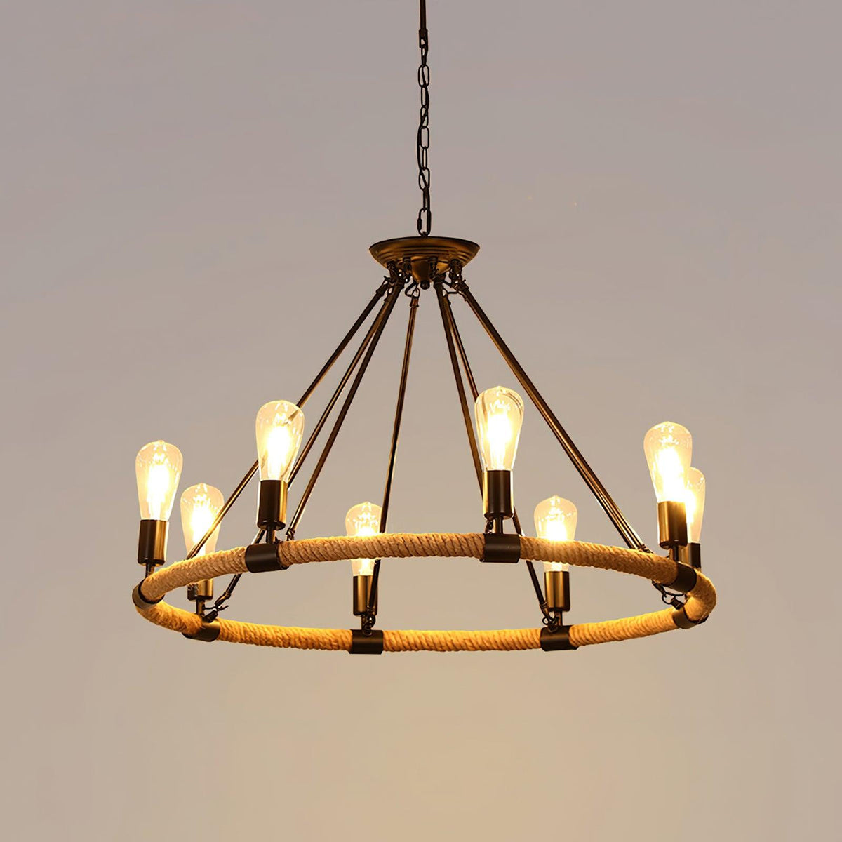 Hemp Rope Industrial Large Circle Chandelier