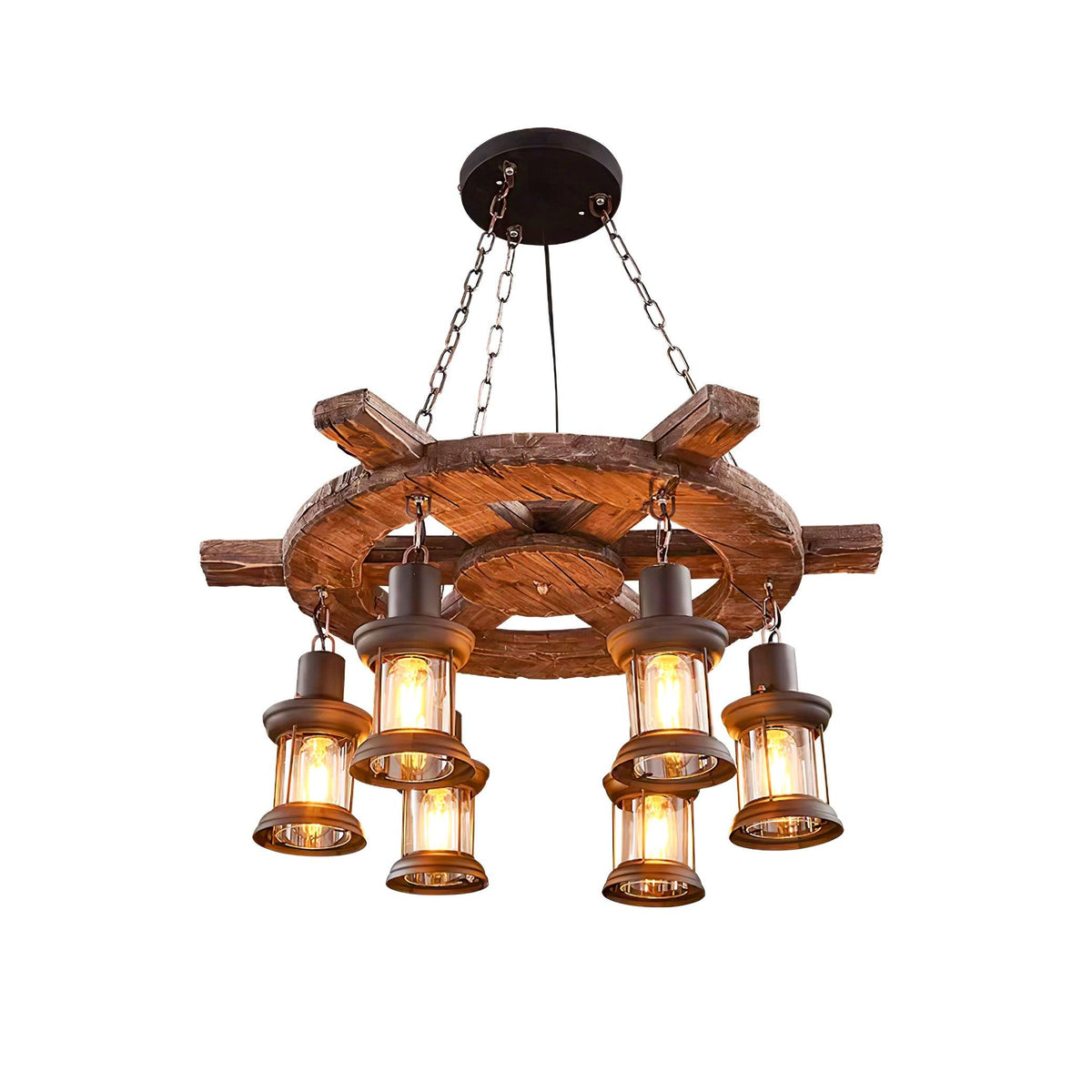 Nautical Industrial Style Wooden Chandelier